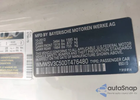 2013 Mini Cooper Cooper S from USA, damaged, VIN WMWSV3C50DT476480